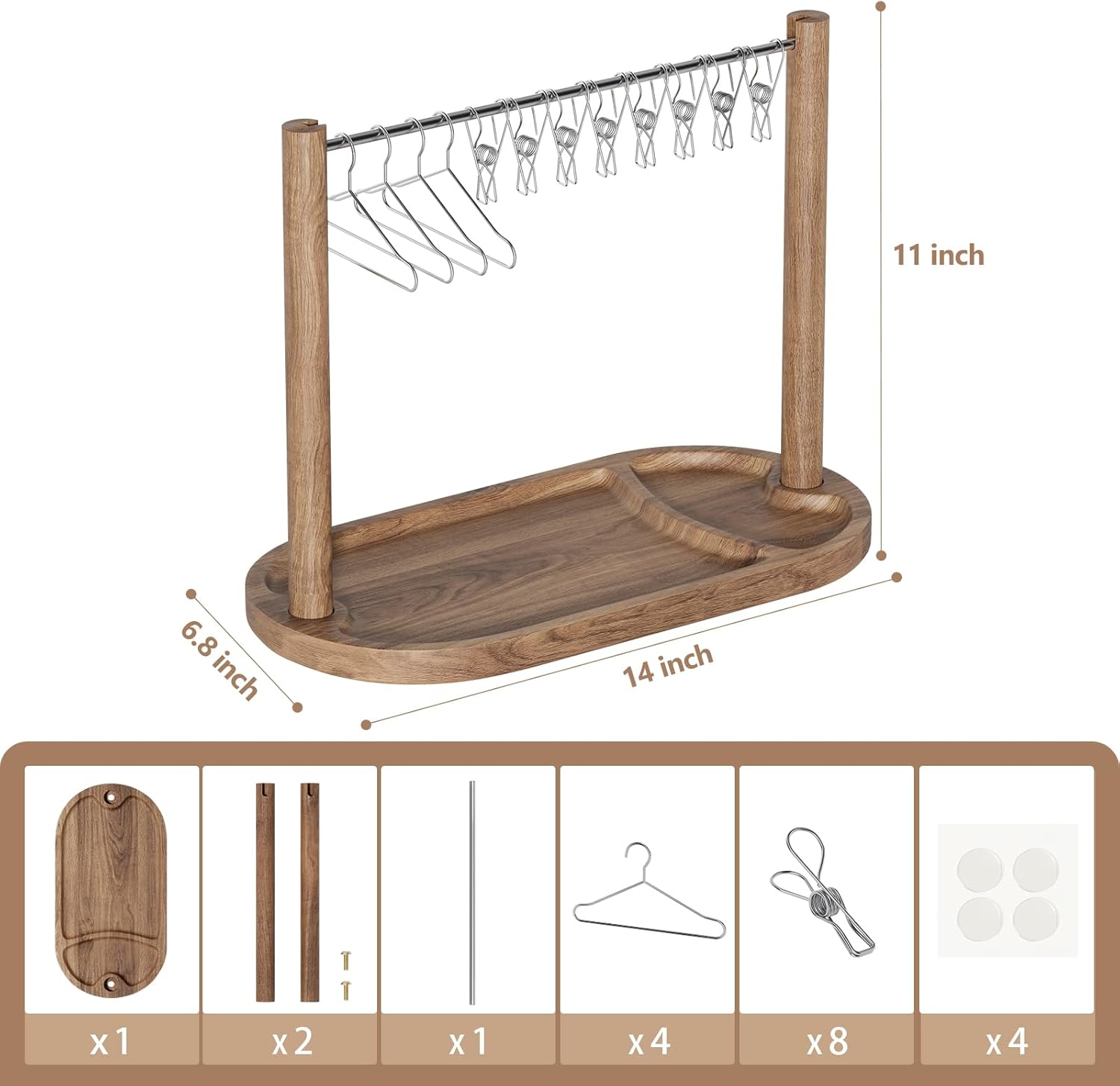 Acacia Bacon Display Rack-Set of 3-Premium Stainless Steel Clothesline Serving Tray with Non-Slip Pads-Bacon Hanger Serving Platters-Bacon Serving Dishes-Housewarming Gifts&Wedding Gift Ideas