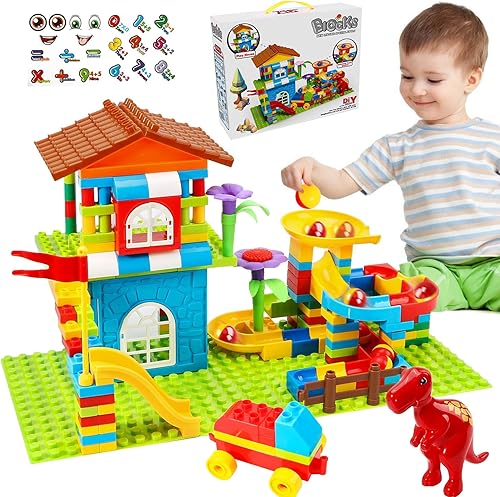 Marble Run Big Building Blocks, 187 piezas, pista de carreras para niños, juguete educativo STEM para niños de 3 a 8 años, juguetes de cumpleaños y