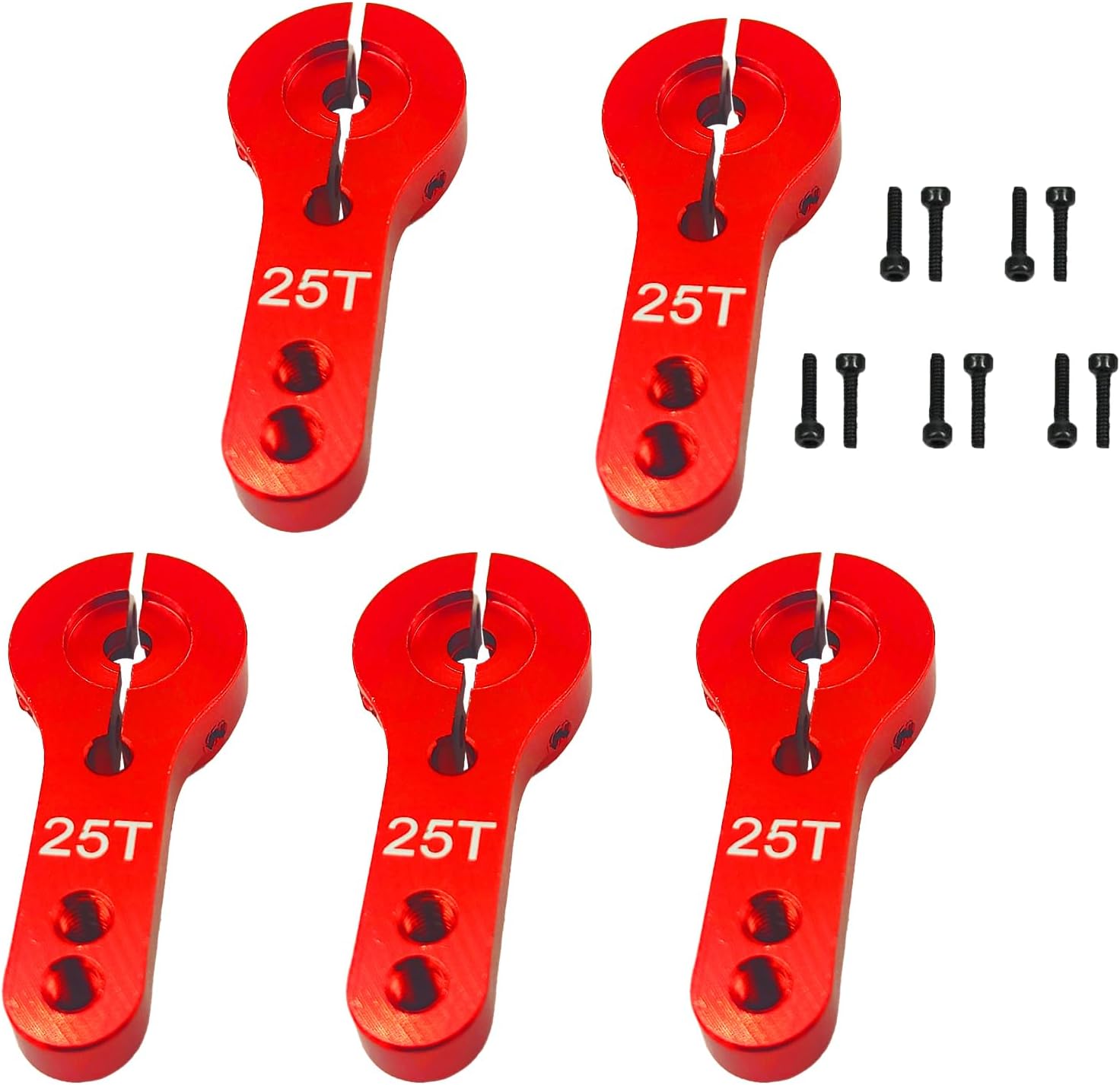 5Pcs 25T Aluminum Servo Horns M3 Threads Metal Steering Arm 25T Steering Arm for RC Car Truck Buggy Airplane(Red)