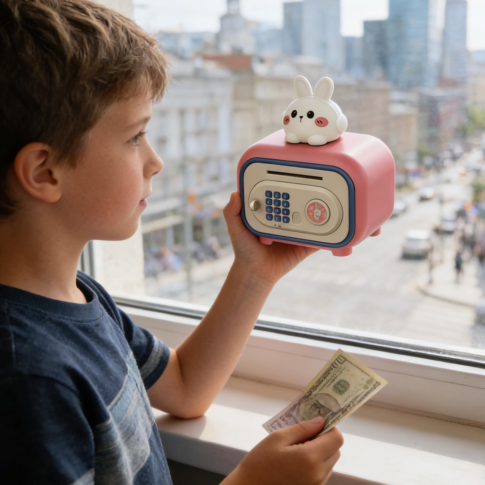 Spardose, Geldautomat mit Codeentriegelung und Fingerabdruck – Geldkassette für – für Banknoten Münzen Mädchen Geburtstag Weihnachten Urlaub Party Kinder Party Zuhause Reisen