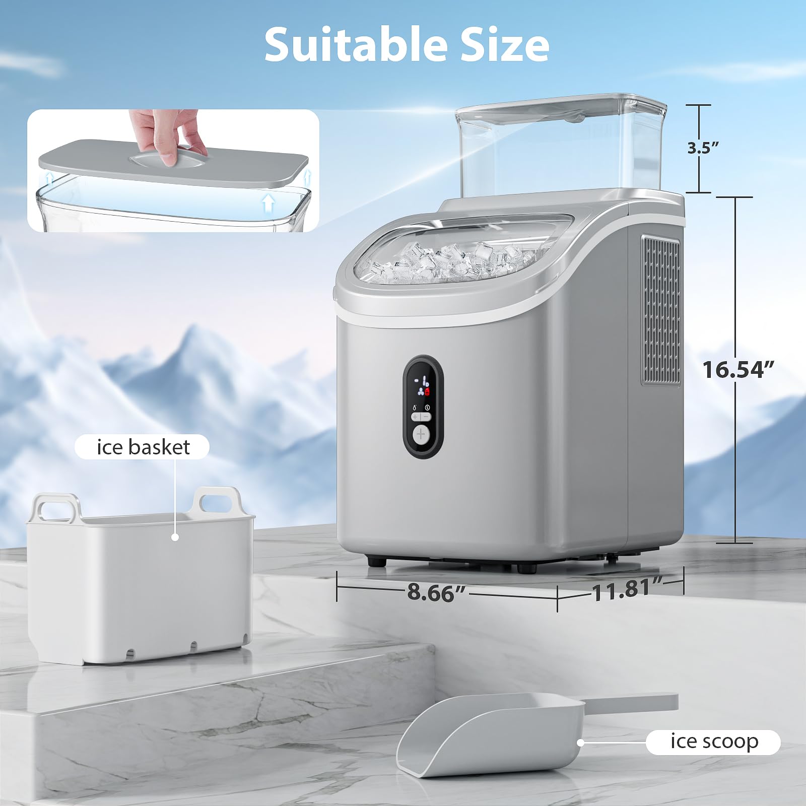 Electactic Countertop Ice Cube Maker Machine With External Water Tank,16pcs/5mins,34lbs/Day,2 Ways To Add Water,Portable Compact Small Ice Maker With Self-Cleaning,Perfect For Home/Kitchen/Camping/RV on Fridge.com - View 4