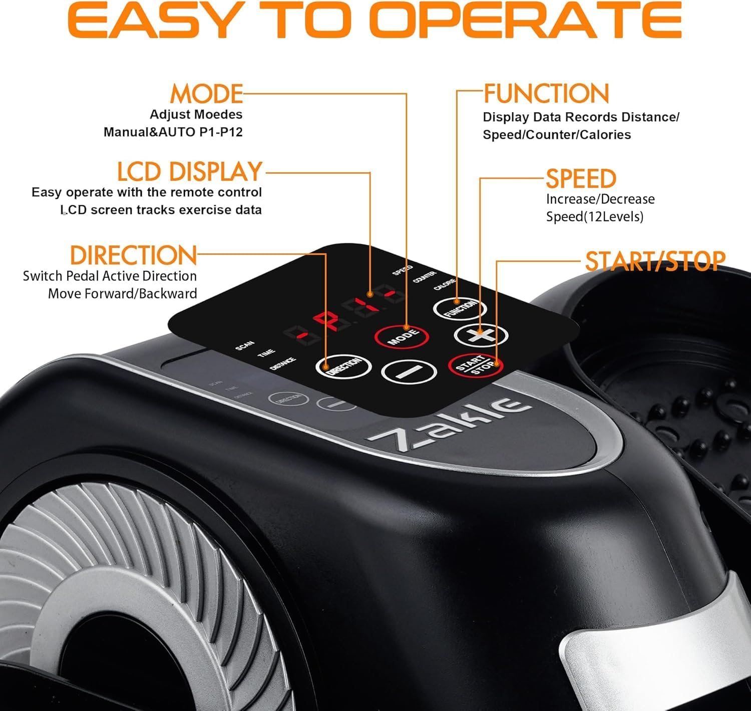 Zakle Under Desk Elliptical Machine, Electric Elliptical Training Machine w/Remote Control, 12 Speed Levels, Quiet Seated Pedal Exerciser for Home Office - Image 5