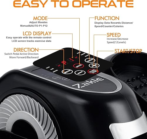 Vista 5 de Zakle Under Desk Elliptical Machine, Electric Elliptical Training Machine w/Remote Control, 12 Speed Levels, Quiet Seated Pedal Exerciser for Home