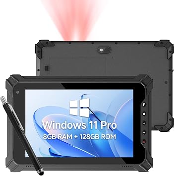 Rugged Tablet with Barcode Scanner I87J, 8 inch Windows 11 Pro w/Honeywell N4680 Scan Engine, 1D/2D QR Inventory Scanner, 8GB+128GB Industrial Tablet for ERP WMS, Warehouse, Retail, IP65