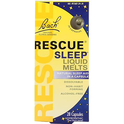 Bach Rescue Sleep Liquid Melts, Natural Orange Vanilla Flavor, Natural Sleep Aid, Stress Relief, Homeopathic Flower Essence, Free of Melatonin, Gluten & Sugar, Non-Alcohol, Non-Narcotic, 28 ct.