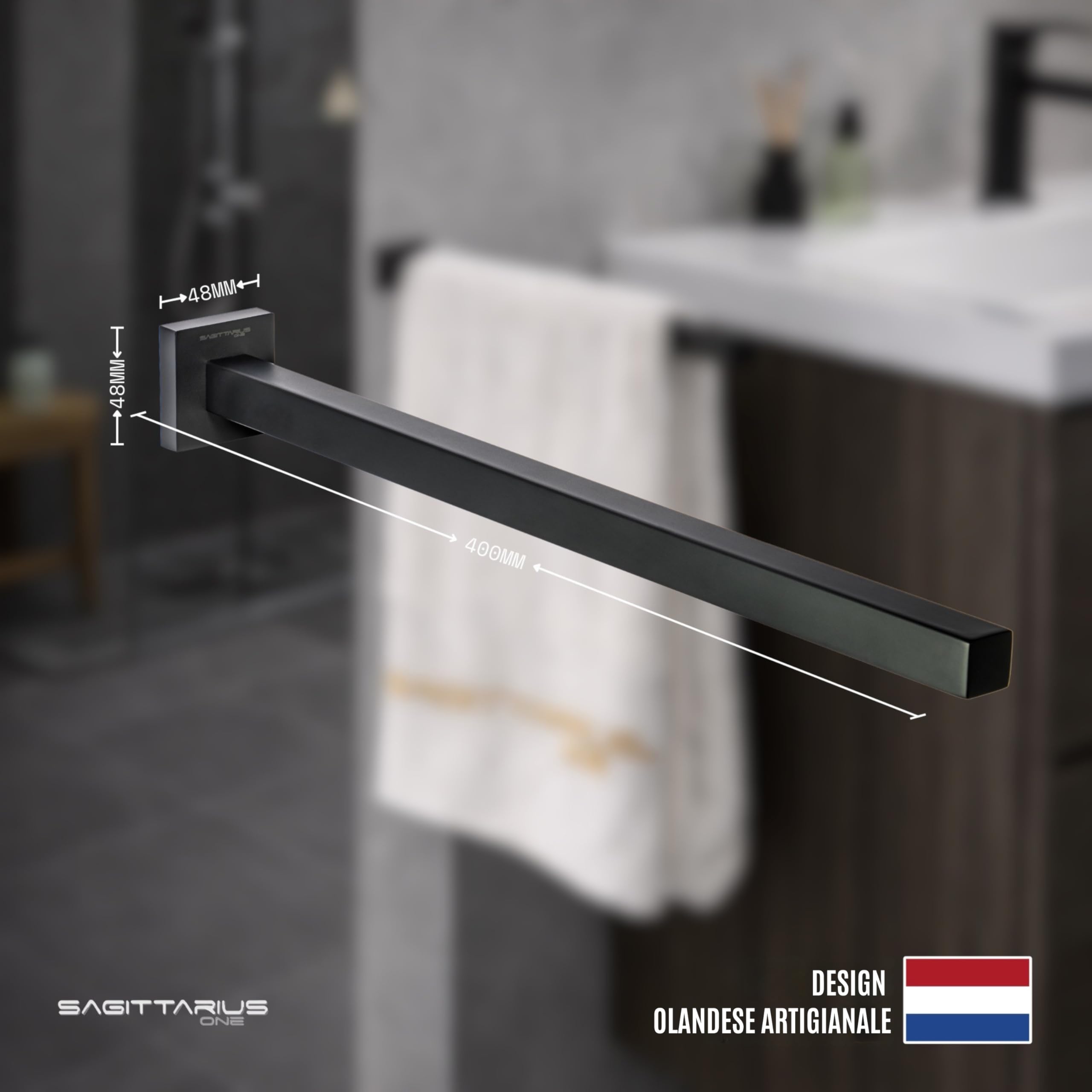 Porta Asciugamani Bagno Adesivo 400S1-B – Acciaio Inox SUS304, Moderno e Robusto, Barra Elegante – Nero Opaco