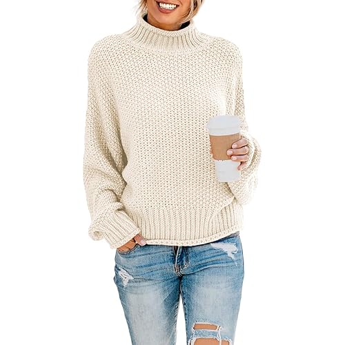 Dokotoo Womens 2025 Winter Fall Solid Turtleneck High Neck Balloon Long Sleeve Sweaters Pullover Outerwear