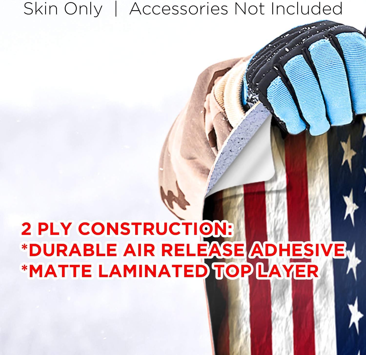 Snowboard Wrap Graphic Sticker Skin Cover - Includes Breakaway Knife - Universal Fit up to 65 inches and 14 inches Wide - USA Flag Distressed