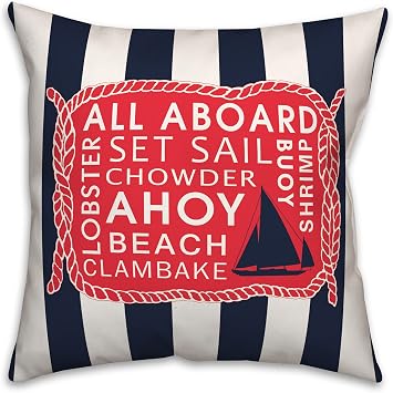 All Aboard Navy Stripes Throw Pillow | Decorative Pillows for Living Room Couch Bed Sofa, Fluffy Soft Cushion | Blue, 18x18