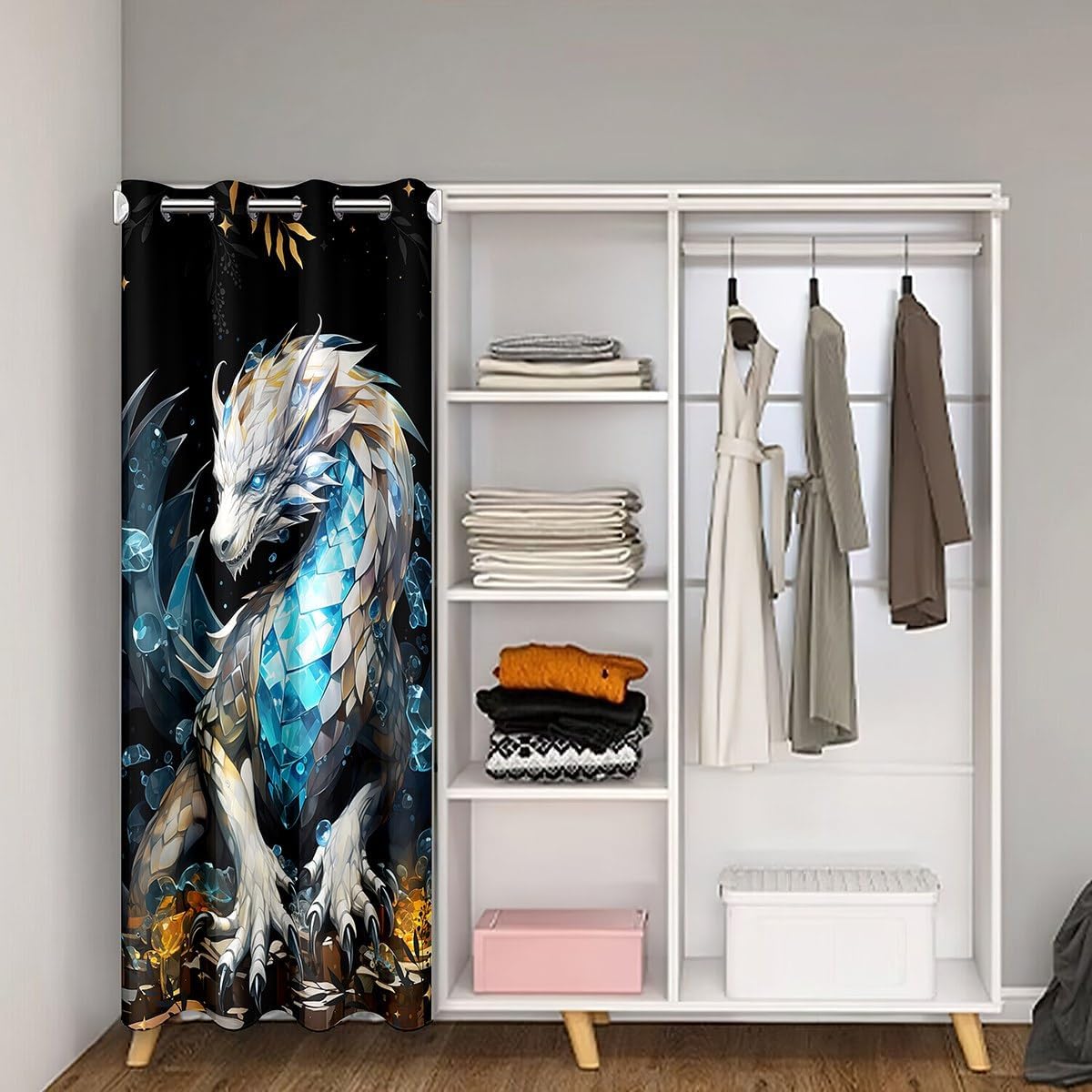 Castle Fairy 3D Western Dragon Door Curtain 34" Wx 80" L 2Pcs for Boys Girls Bedroom Playing Room Decor