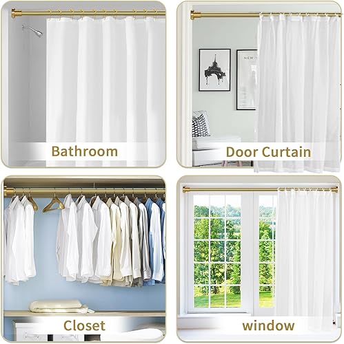 Miniatura 7 de Barras de cortina de ducha de 32 a 80 pulgadas con anillos de cortina de ducha, barras de ducha ajustables de tensión dorada, resistentes al óxido,