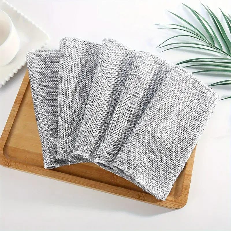 Image of RAYMOX Non-Scratch Dish Wash Cloth (Pack of 6), Steel Wire Dish Cloth, Wire Dishwashing Rags for Wet and Dry Stainless Steel Scrubber Non-Scratch Wire Dishcloth for Washing Dishes Sinks Counters (6)