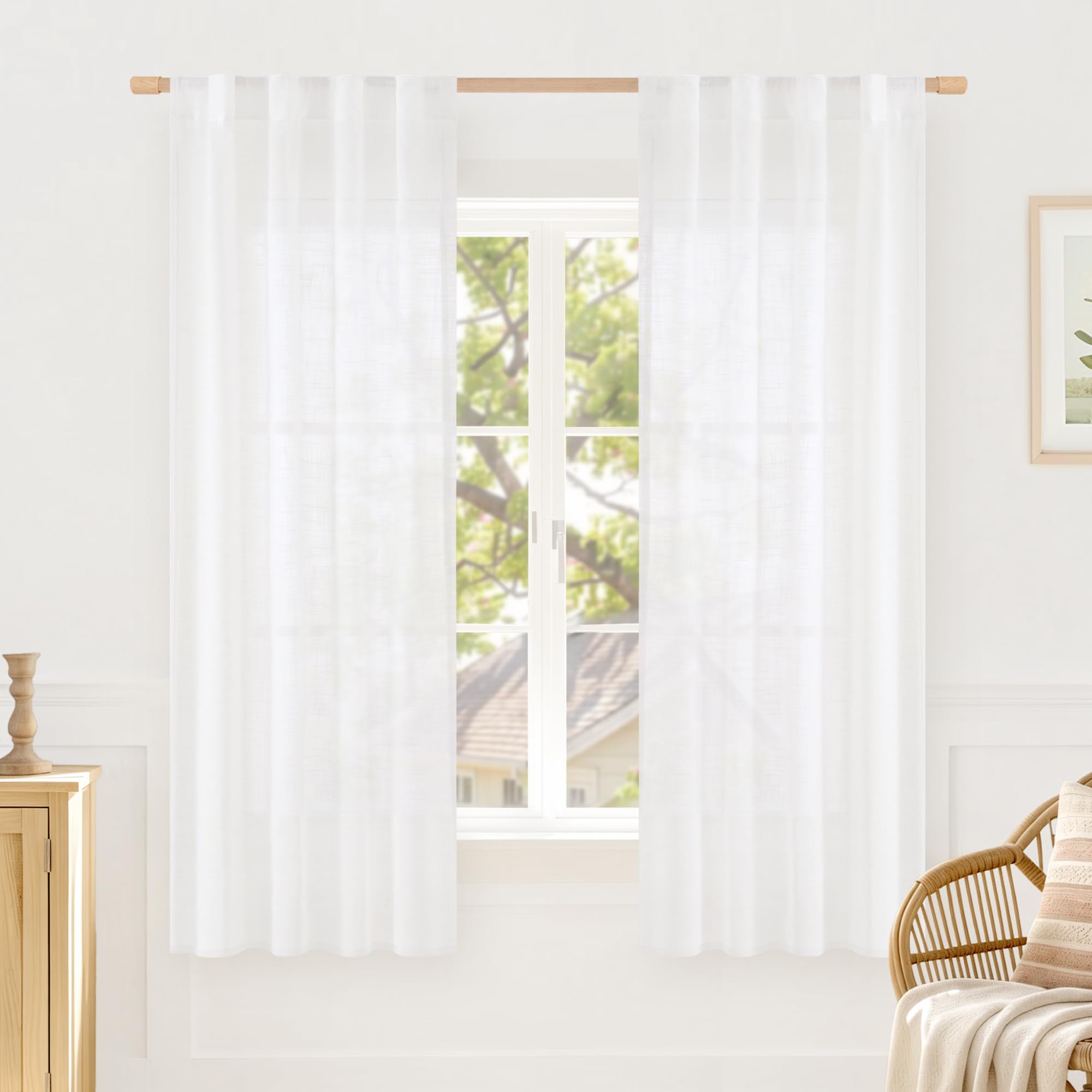 LAMIT Natural Linen Semi Sheer Curtains 84 Inches Long 2 Panels, Living Room Linen Textured Light Filtering Drapes Back Tab and Rod Pocket Neutral Window Panels for Bedroom/Sliding Door, 52 x 84 Inch — view 25
