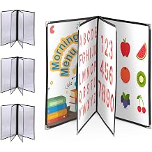 WeChef Morning Menu Homeschool Covers 8.5"x11" Transparent 4 Page 8 Views Morning Menu Folders Holders Book Style Office Daily Paper for Learning Activities Home School 4 Pack