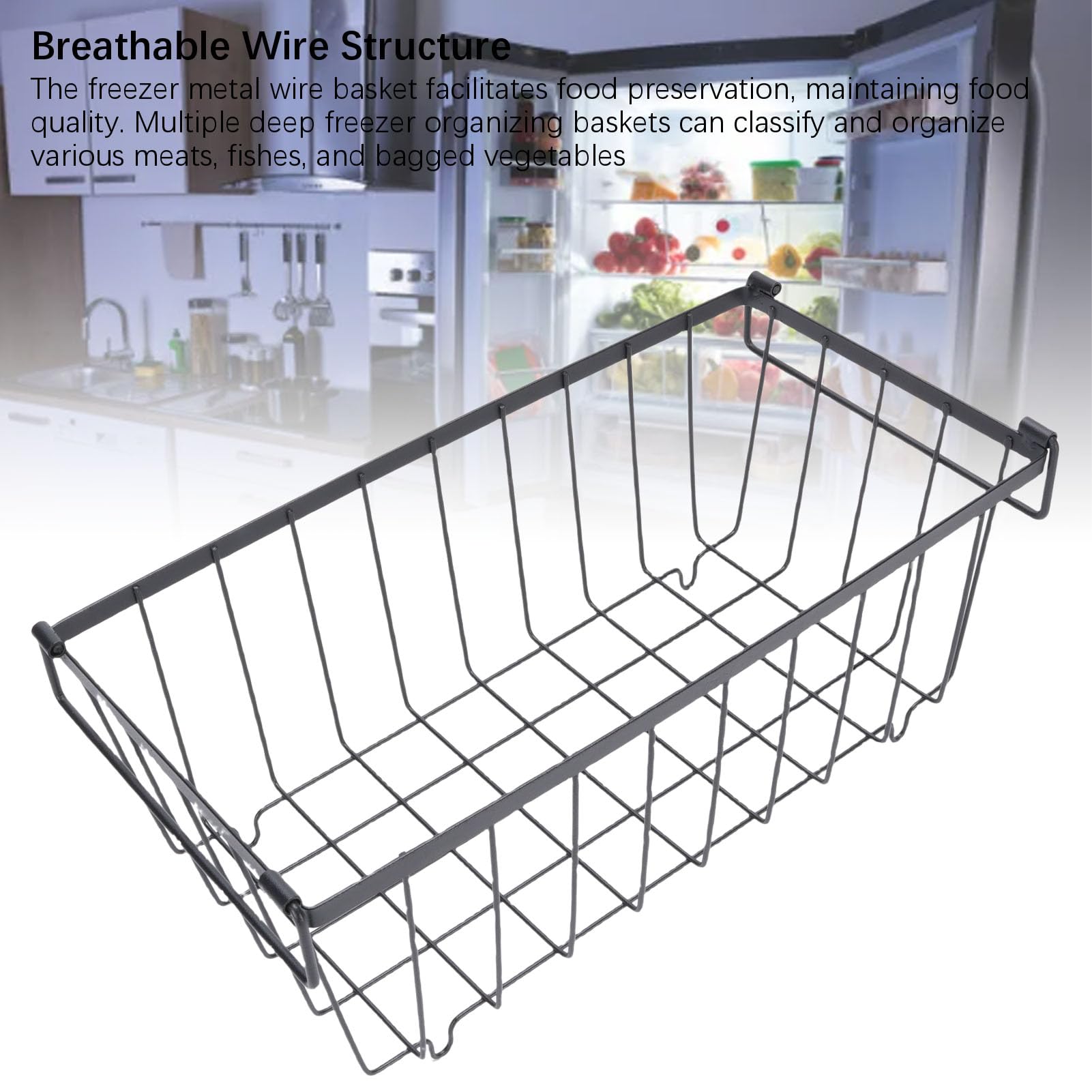 Ausla Cestas de Almacenamiento del Congelador en el Pecho, Organizador de Alimentos de Alambre de Metal, 37 X 18 X 15.5cm / 14.6 X 7.1 X 6.1in, Conjunto de 4