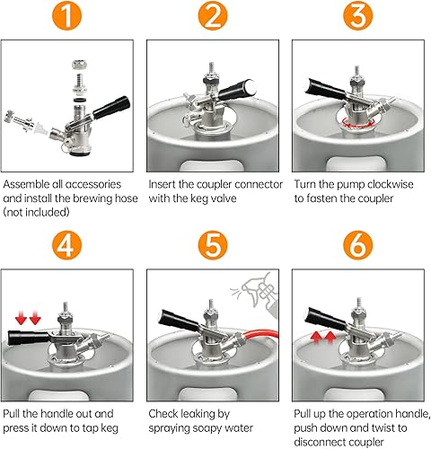 Miniatura 5 de TMCRAFT Acoplador de barril, sonda de acero inoxidable, cuerpo de latón, sistema en D, acoplador de grifo Sankey para I.D 516 pulgadas, línea de