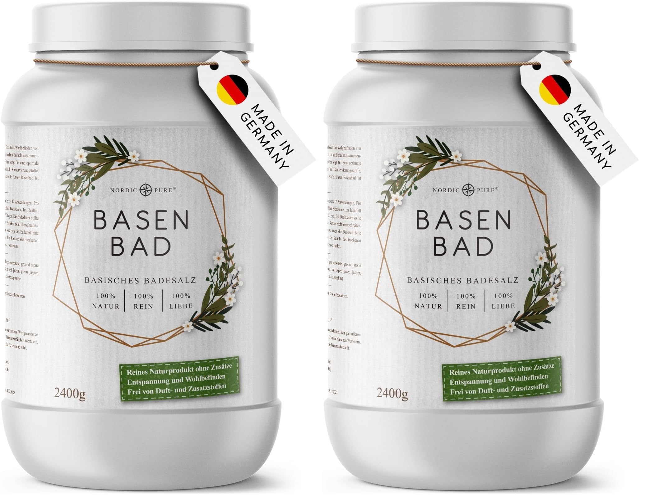 Nordic Pure Basenbad 2400g - Basisches Badesalz Made in Germany (Packung mit 2)