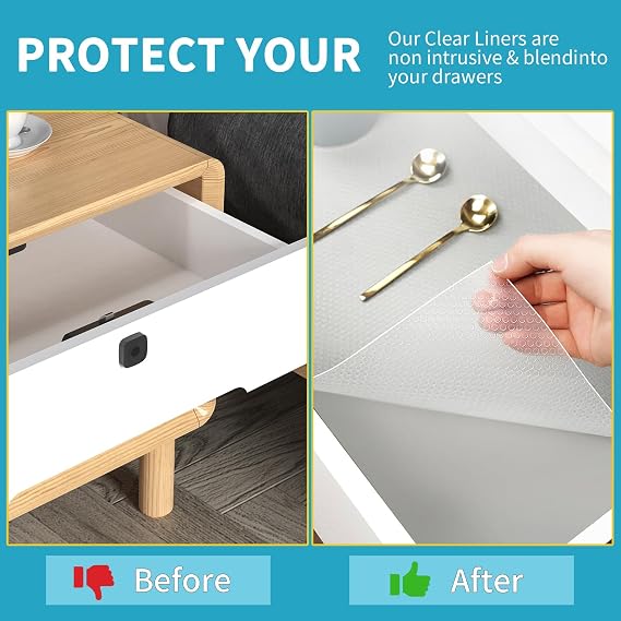 Drawer Liners, 30cm×300cm Non-Adhesive Shelf Liner, Waterproof Anti-Slip BPA Free Kitchen Cupboard Cabinet Liner, EVA Plastic Lining Washable Draw Liners for Home Office (White)