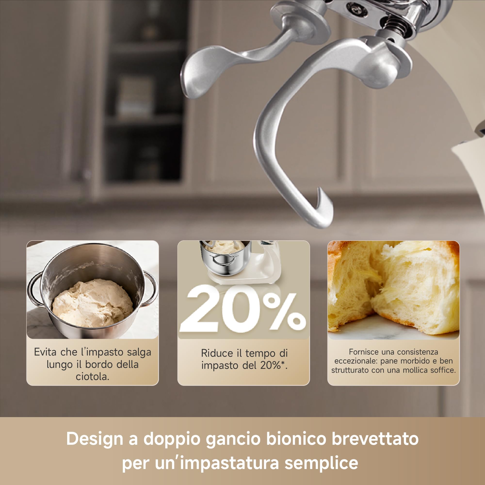 DREAME BioKnead Impastatrice Planetaria. Doppio Gancio Brevettato e Motore CC Silenzioso da 800 W con Ciotola da 6 L, Display Digitale, 12 Velocità e Numerosi Accessori per Ogni Attività, Bianco