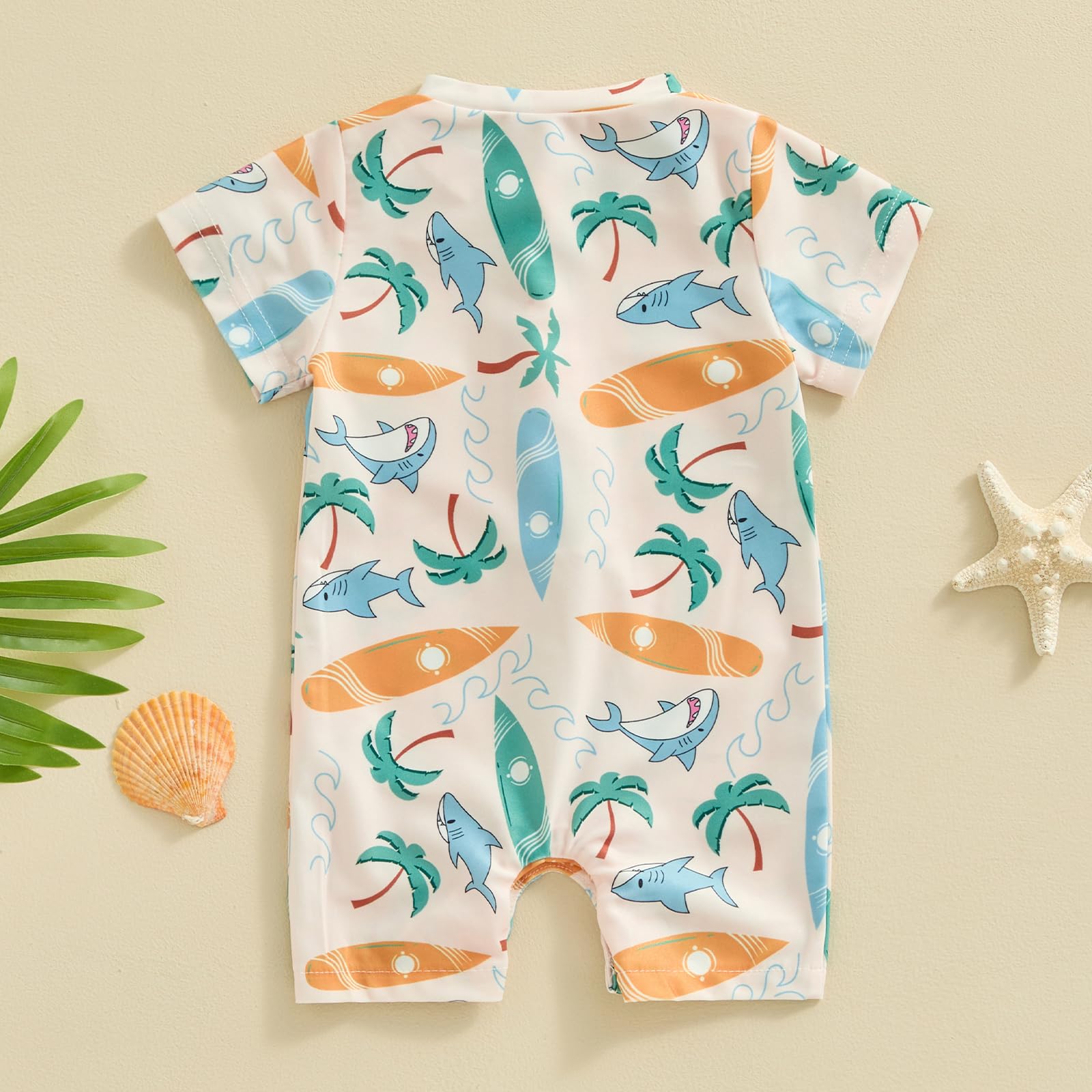 Dcohmch Baby Boy Swimsuit Rashguard Pattern Print One Piece Bathing Suit Toddler Zipper Swimwear 6 9 12 18Months 2T 3T (Beige, 0-3 Months)