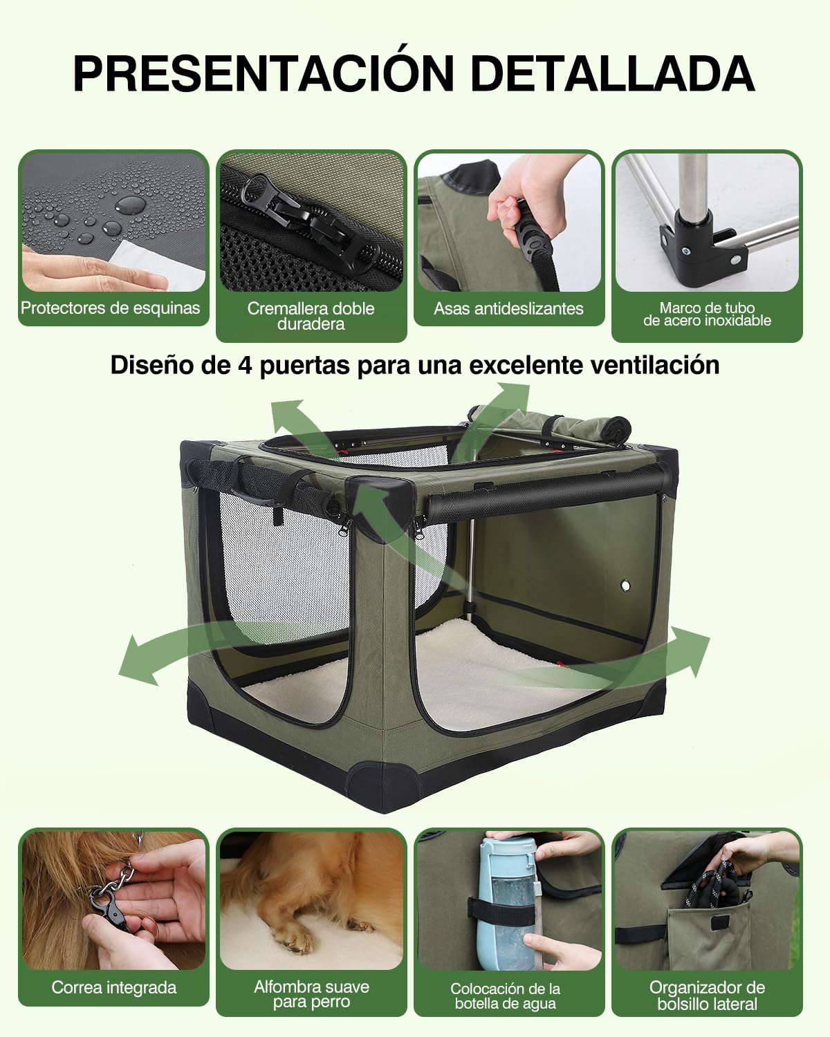 derimkcoa Jaula de viaje plegable para perros de 106 x 78 x 78 cm, jaula de viaje portátil y suave de instalación rápida para perros grandes de hasta 36 kg, caja de viaje plegable de 4 puertas con