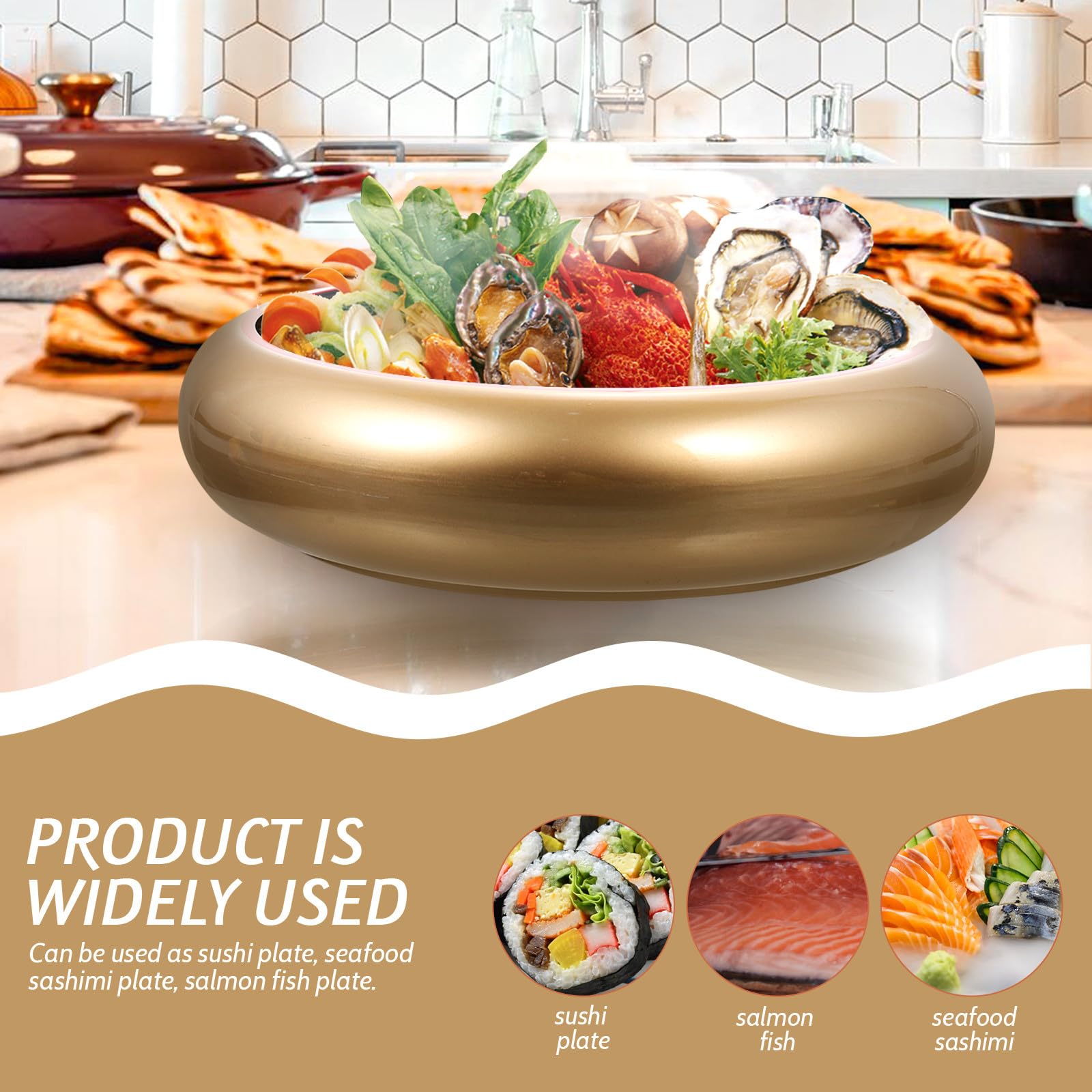 MAGICLULU Plat de Service à Sushi Rond en Plastique Or, Assiette à Sushis Pratique et Élégante pour Saumon, pour Présentation Simple et Raffinée