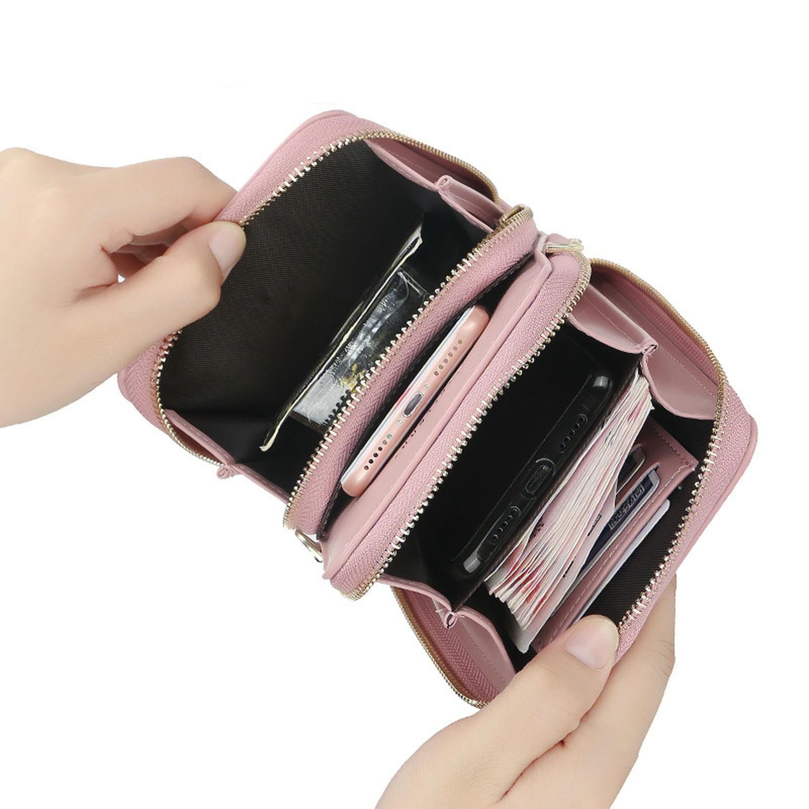Portfel damski o dużej pojemności, zamek błyskawiczny, torba na telefon komórkowy, modna i wszechstronna, miękka skóra, torebka crossbody, prezent dla kobiet, kolor czarny