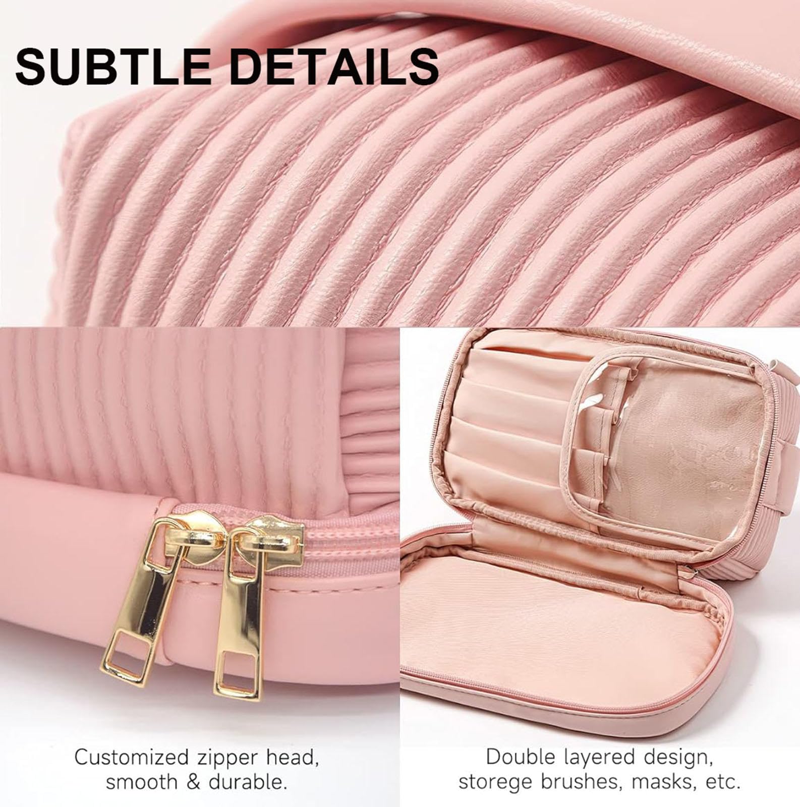 Neceser de Viaje de Gran Capacidad, Neceser Multifuncional de Piel Sintética para Mujeres y Niñas, Neceser de Maquillaje, Organizador con Cremallera,C
