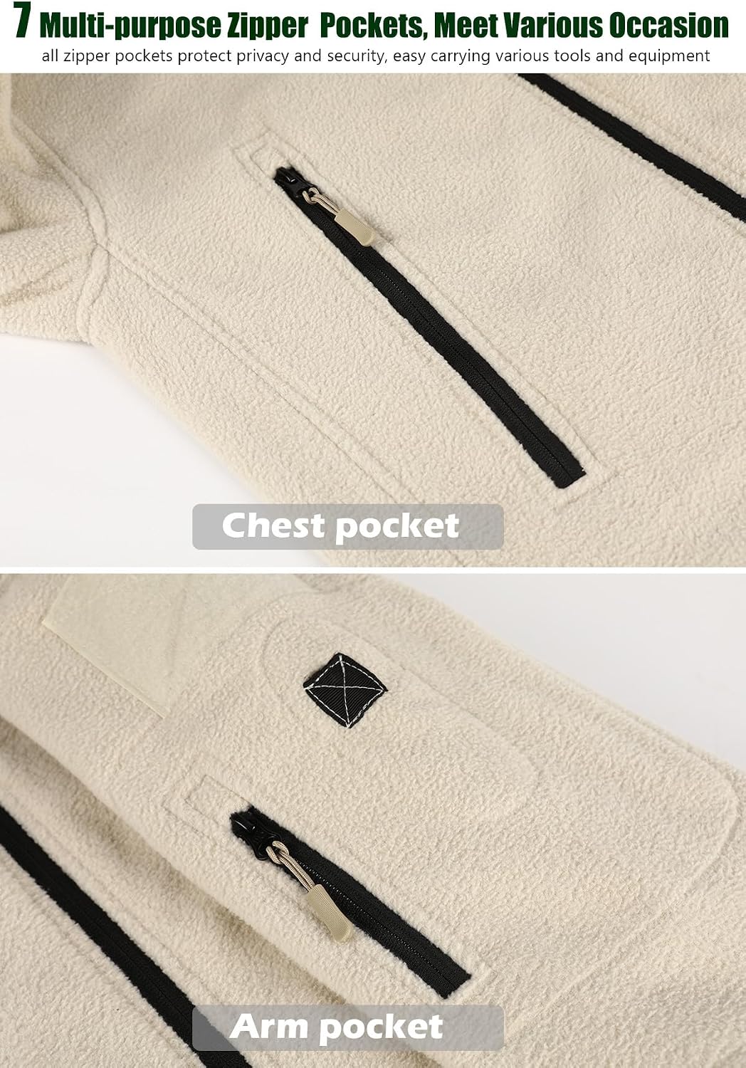 NAVEKULL Men's Tactical Hoodie Fleece Jacket Winter Warm Full-Zip Military Army Outdoor Hiking Coat with 7 Zip-pockets