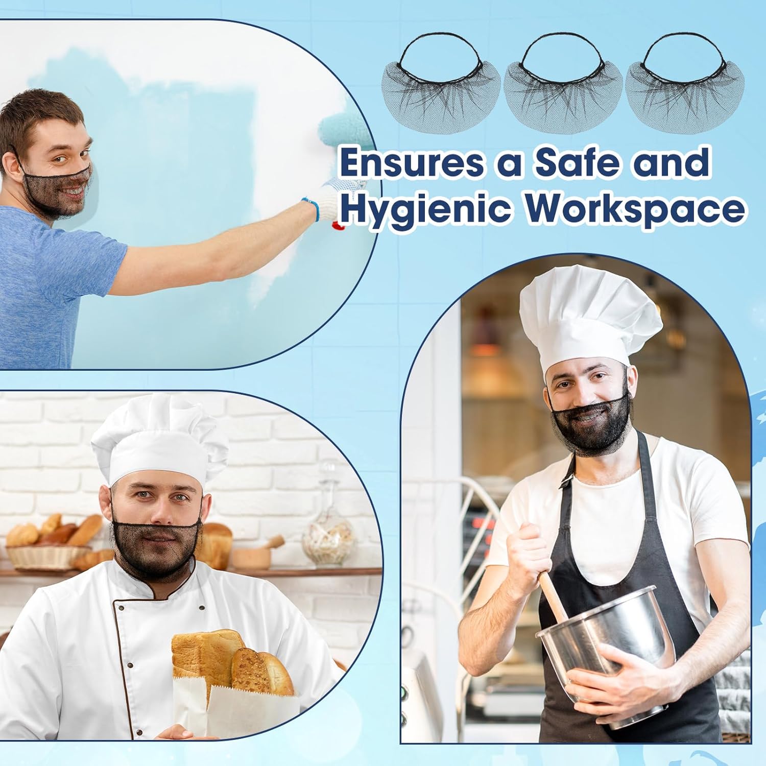 1000 Pcs Disposable Honeycomb Nylon Beard Nets 18" Black Protective Beard Covers Breathable Guards for Men Food Service Cooking Kitchen Cleaning