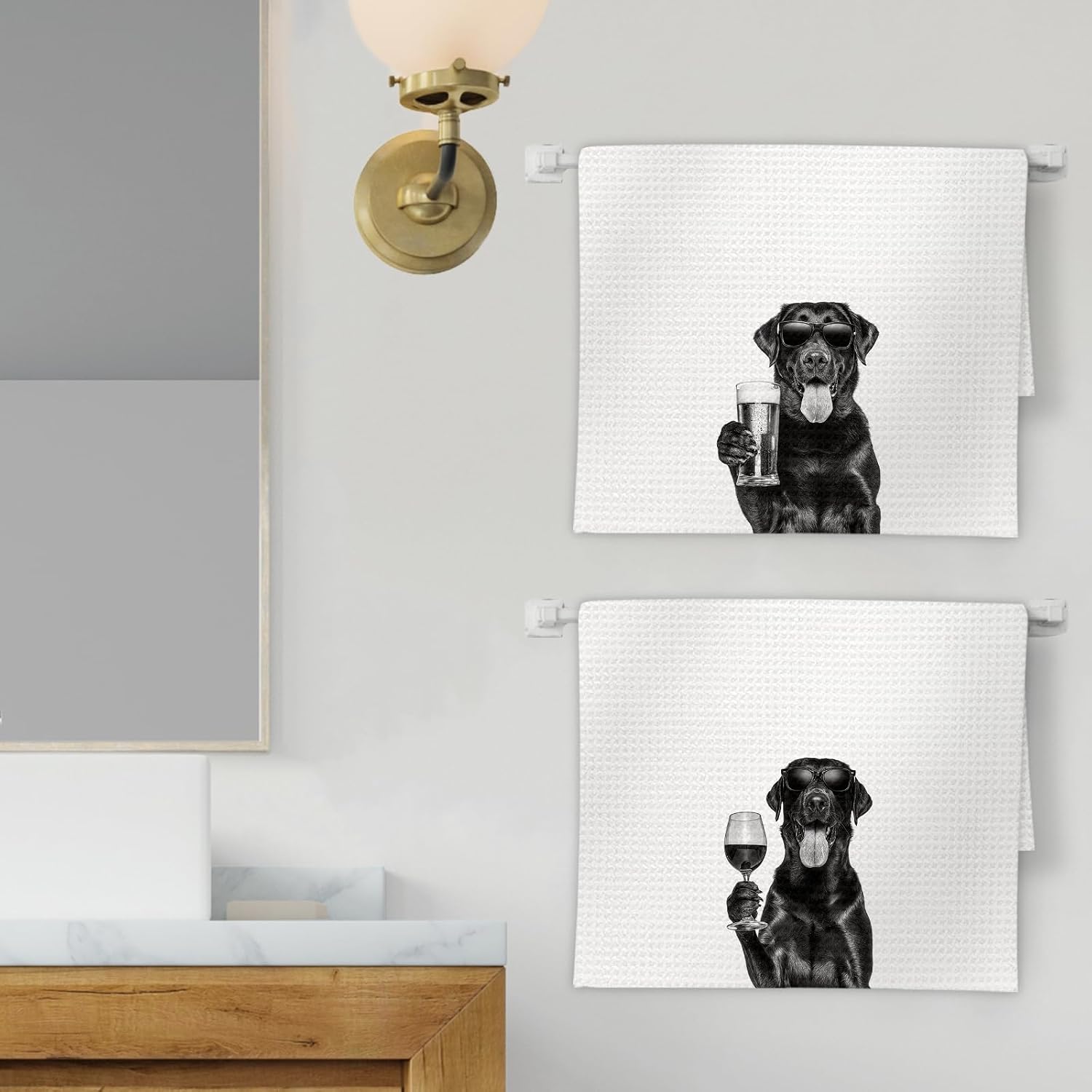 Gifts for Black Lab Dog Wine Lovers Kitchen Towels Set of 2, Black Labrador Retriever Gifts Wine Beer Decorative Hand Dish Towel for Kitchen Home Bar, Funny Dog Home Bar Decor(16x24 Inch) image 2