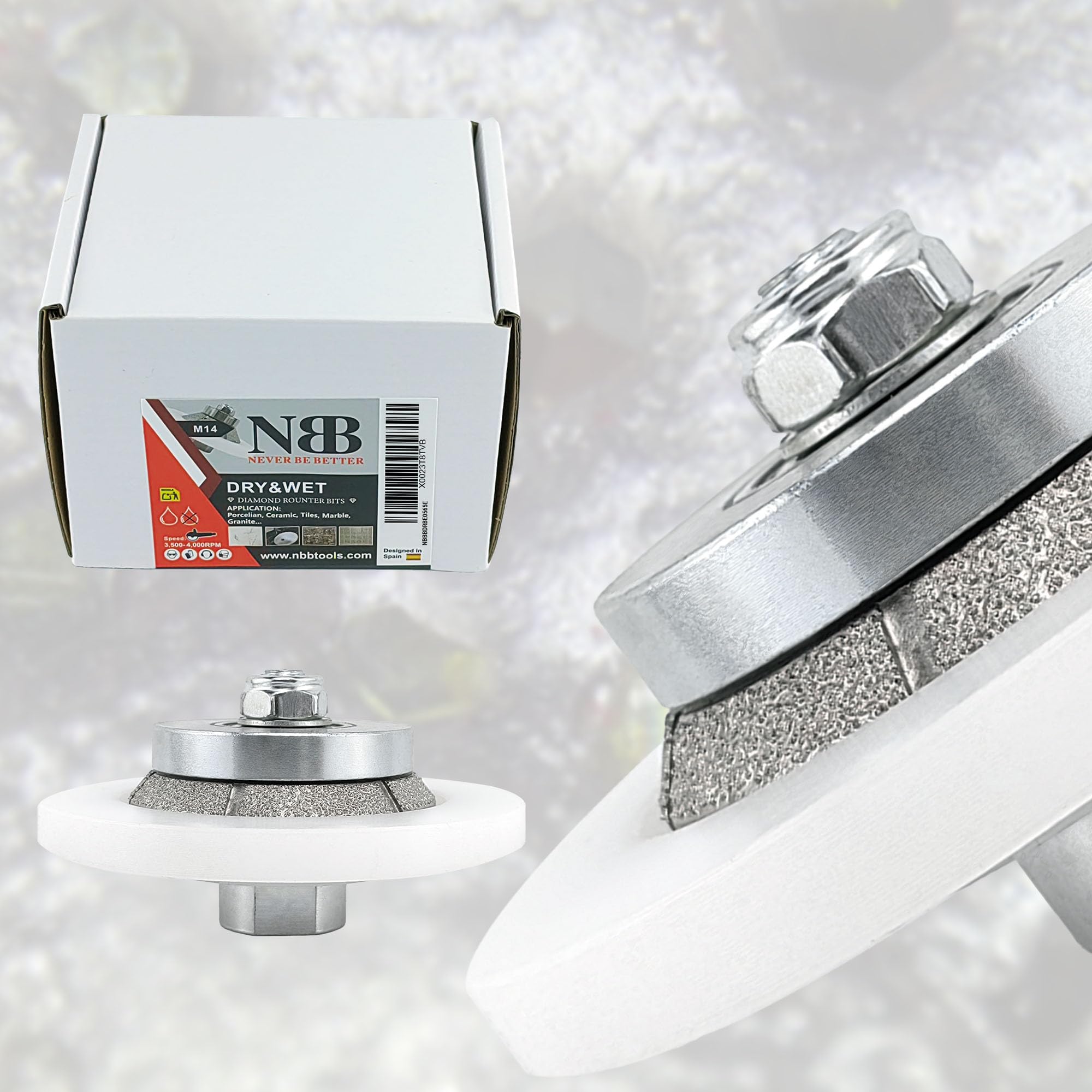 NBB Diamond Profile Wheel Diamond Router Bit with larger cover guide Milling Drill chamfer Bit Grinding Wheel for Profiling Porcelain Tile Ceramic Granite Stone for Angle Grinder (Bevel E5) - Image 3