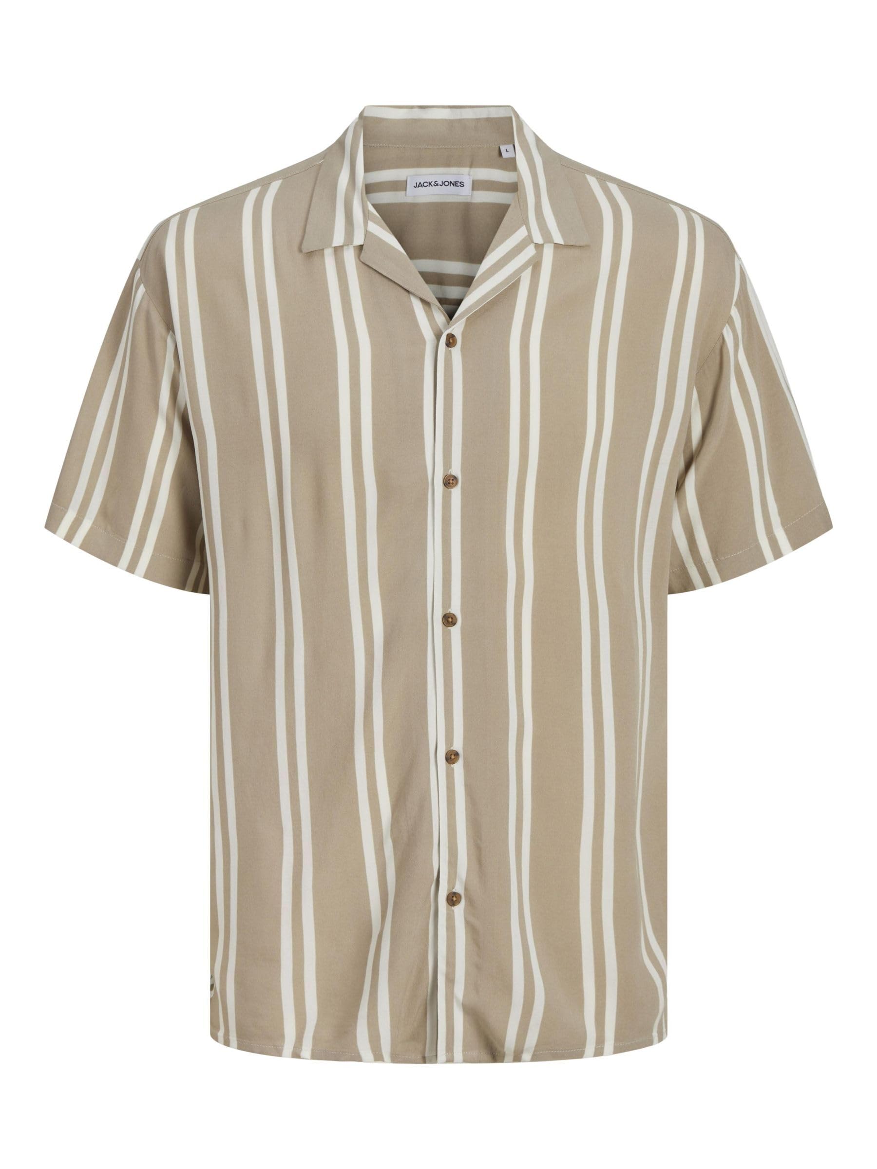 JACK & JONES JJEJEFF Stripe Resort Shirt SS SN, Crockery, XL