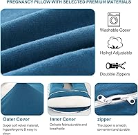 Vista 3 de Almohada de embarazo en forma de J, almohada corporal completa de 59 pulgadas con funda de jersey fácil de quitar y lavar, apoya la espalda