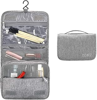 YOUBAMI حقيبة أدوات الزينة المعلقة مع خطاف للتعليق ، بوليستر سعة كبيرة محمولة متعددة الوظائف حقيبة مستحضرات التجميل للسفر حقيبة تنظيم مستحضرات التجميل للرجال والنساء ، رمادي