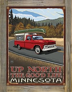 Up North The Good Life Minnesota Rustic Metal Print on Reclaimed Barn Wood from Travel Artwork by Artist Paul A. Lanquist 8.5" x 11.5"