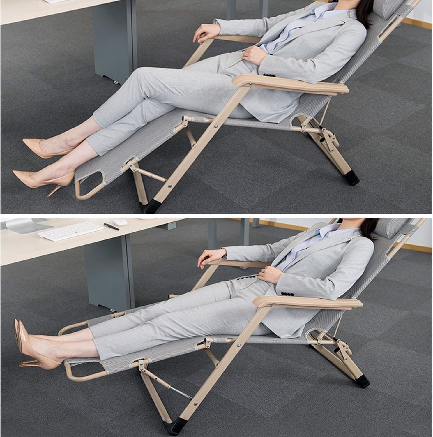 Heavy Duty Portable Lounge Chair - Adjustable Reclining Folding Sun Bed for Outdoor Patio, Pool, Garden - Durable Grey One Size