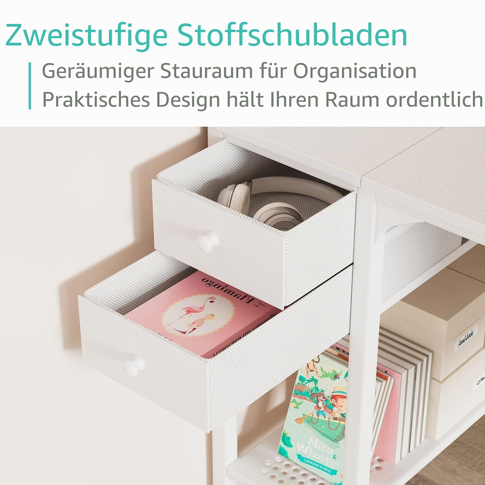Lufeiya Schreibtisch mit Schubladen Klein Schreibtisch Weiß 100X48cm Computertisch mit Stauraum für Büro Wohnzimmer Schlafzimmer