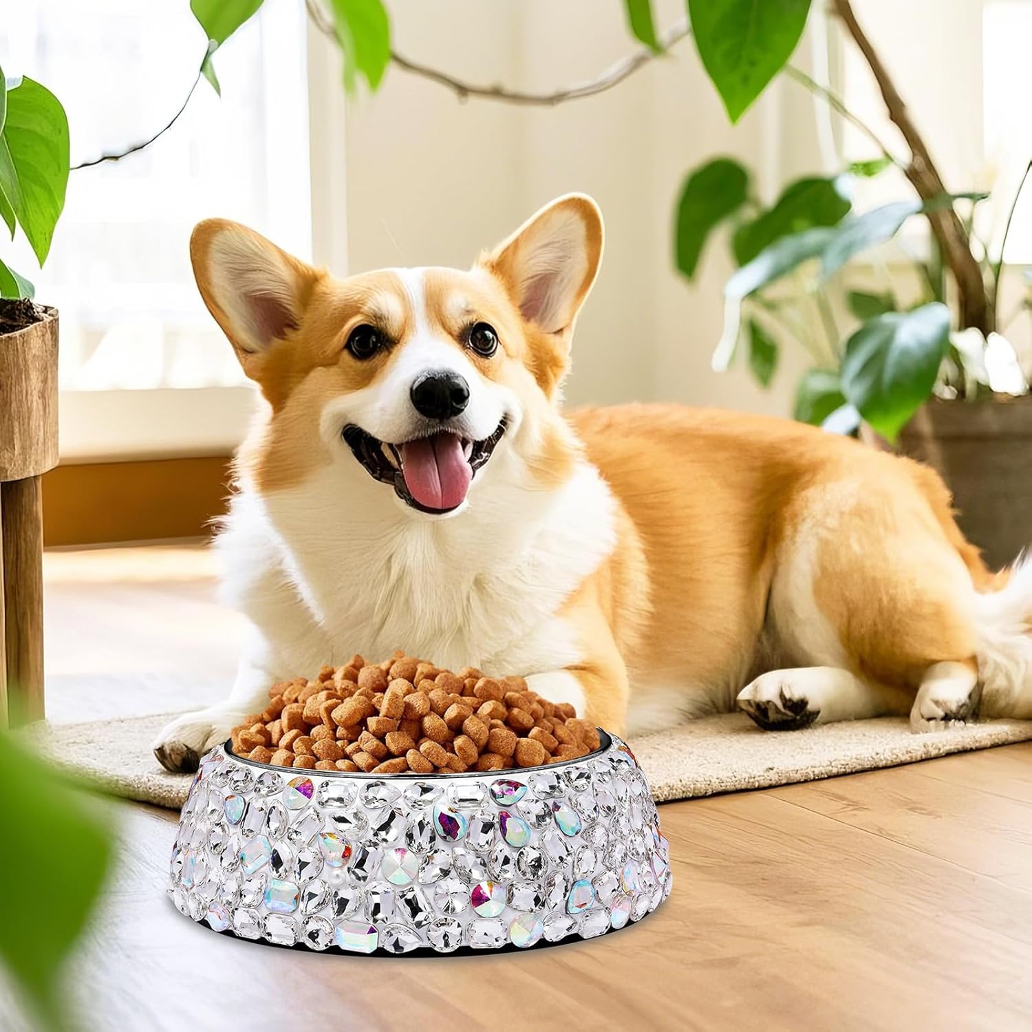 SlowVibes Bling Stainless Steel Dog Bowls,12oz Detachable Big Diamond Metal Food Water Bowl for Feeding Dogs Cats,Rust Resistant Non-Slip Puppy Dish,Sparkle Essentials for Small Medium Large Girl Pets