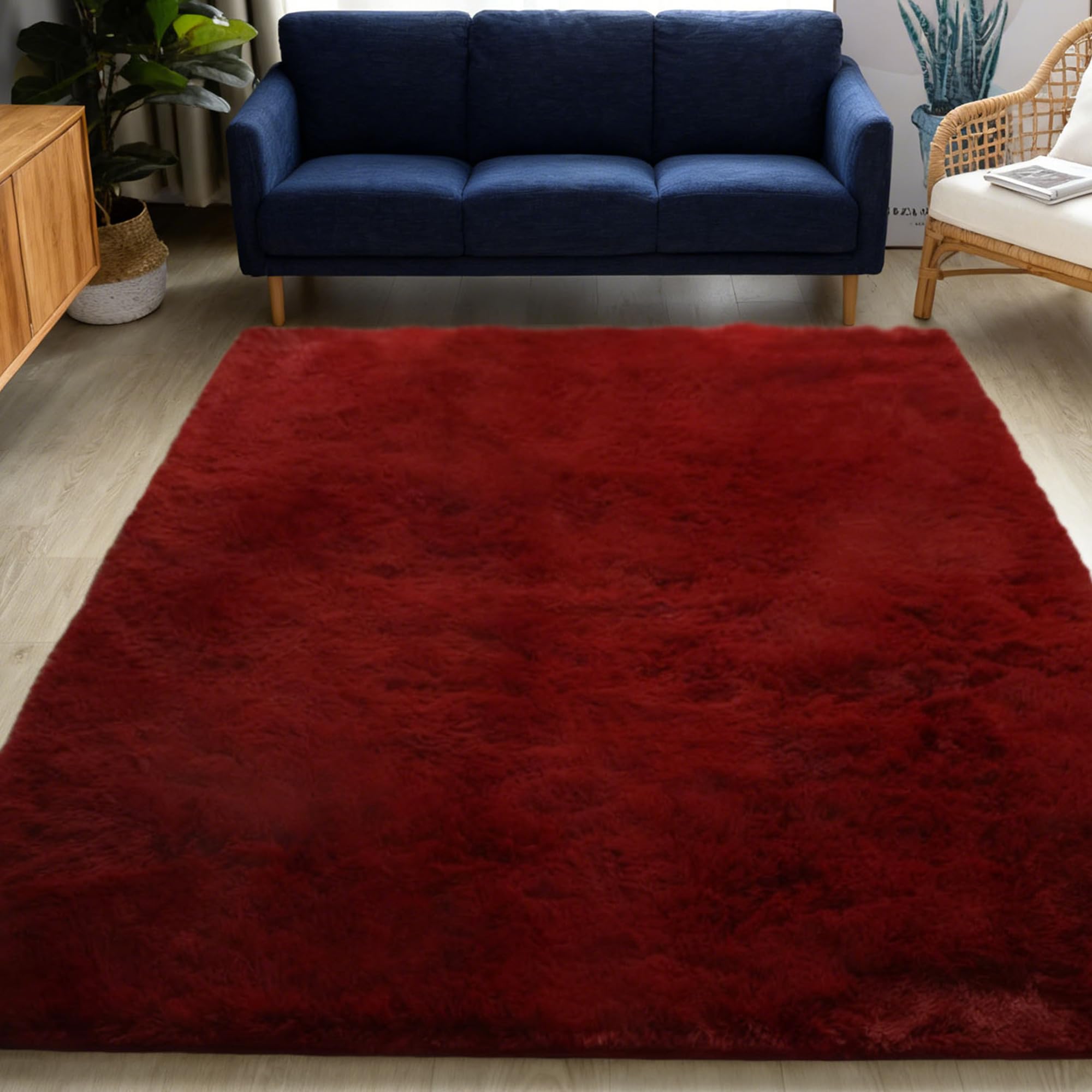 Tapis moelleux 140 x 260 cm gris et vin rouge pour chambre