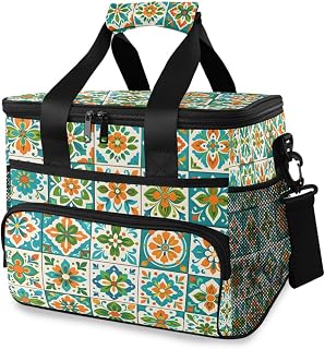 Insulated Cooler Bag Mexican Talavera Tiles Leakproof Lunch Bag for Beach Camping Picnics, Holds 24 Cans, 12-Hour Cold Retention, Portable 15L
