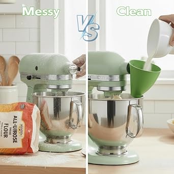 2Pcs Anti-Splash Flour Funnel for Stand Mixer No-Mess, Premium Baking Gadgets Accessories Keeps Counters Clean for 4.5-5Qt Tilt-Head (KSM150) Best Premium Kitchen Aid Mixer Attachments