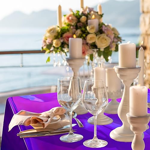 Miniatura 5 de Paquete de 8 manteles de plástico color morado iridiscente, manteles rectangulares desechables con láser, manteles de papel de aluminio holográfico,