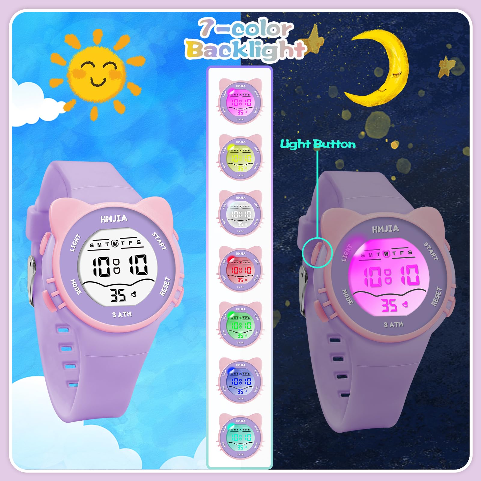 Reloj Niñas y Collares Set 3ATM Sumergible con Alarma Cronómetro Luz Correa Reloj Digital Niña con Correa de Cumpleaños para Niñas de 3 a 12 Años