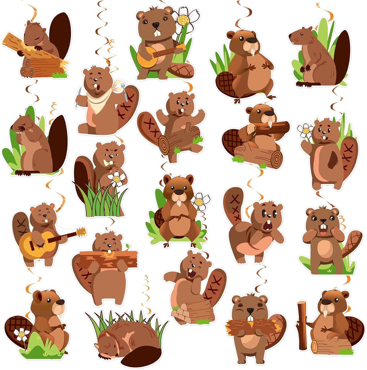 20 Pieces Beaver Hanging Swirls Cute Beaver Streamers Beaver Hanging Decorations Ceiling Swirls for Beaver Birthday Party Decorations Party Supplies Baby Showers Decorations