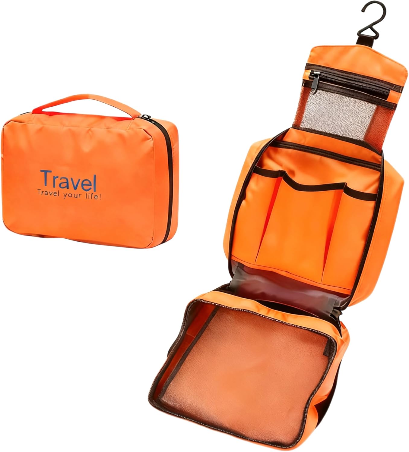 Travel Toiletry Bag for Women & Men – Hanging Organizer with Hook, Waterproof Travel Makeup Bag, Spacious Compartment for Travel-Sized Shampoo, Conditioner, Brushes & Cosmetic Accessories