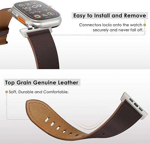 Vista 157 de UUPWPOKT Correa de cuero compatible con Apple Watch Ultra 3/2/1 Band de 1.929 in, 1.811 in, 1.772 in, 1.732 in, 1.654 in, correa de cuero genuino