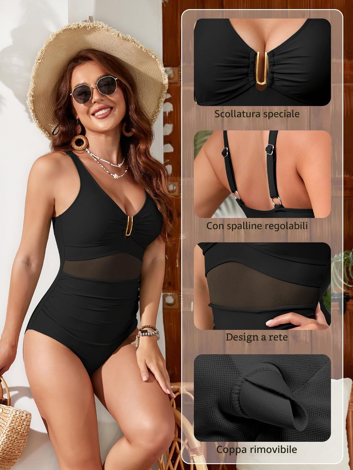 SHEKINI Scollo Profondo Costume da Bagno Intero da Donna Rete Costumi Intero Donna