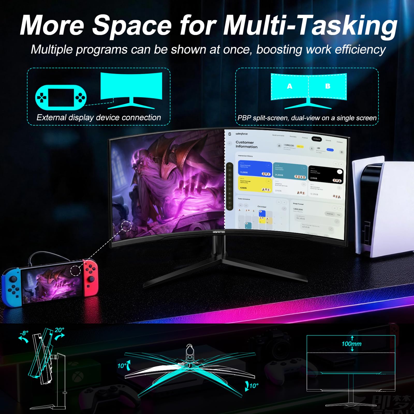 34 Zoll Curved Monitor UWQHD (3440x1440) | Panel, 165HZ, 1500R Krümmung | Ultrawide Desktop Display
