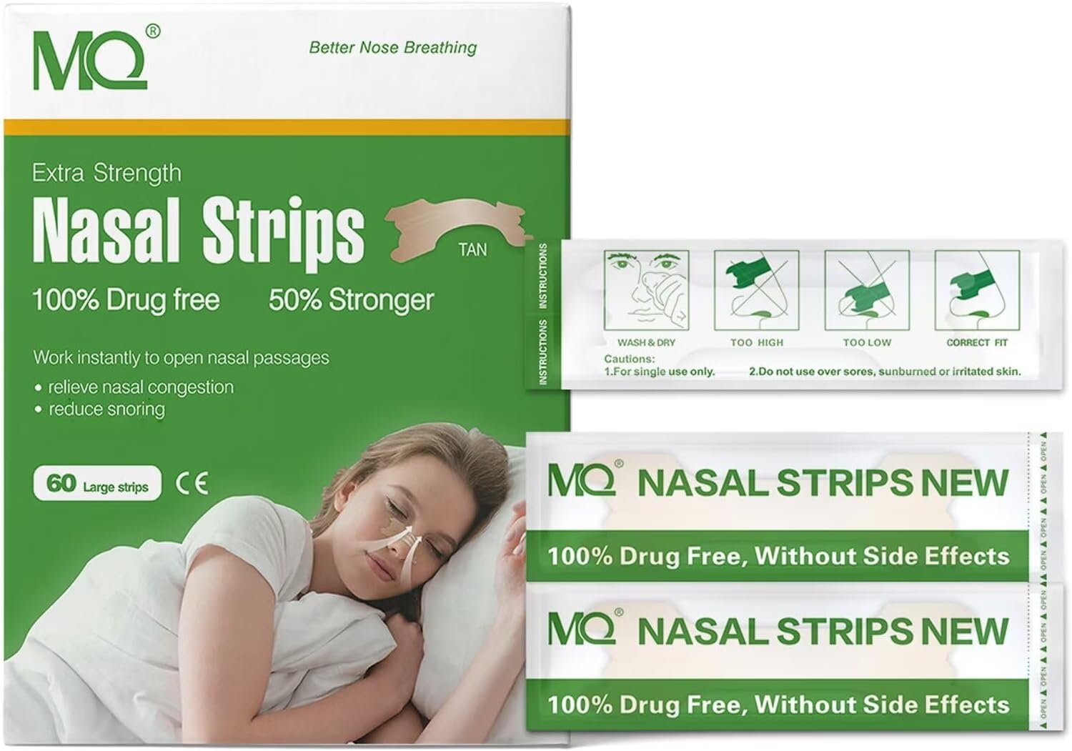 MQ 60ct Large Nasal Strips to Reduce Snoring, DrugFree